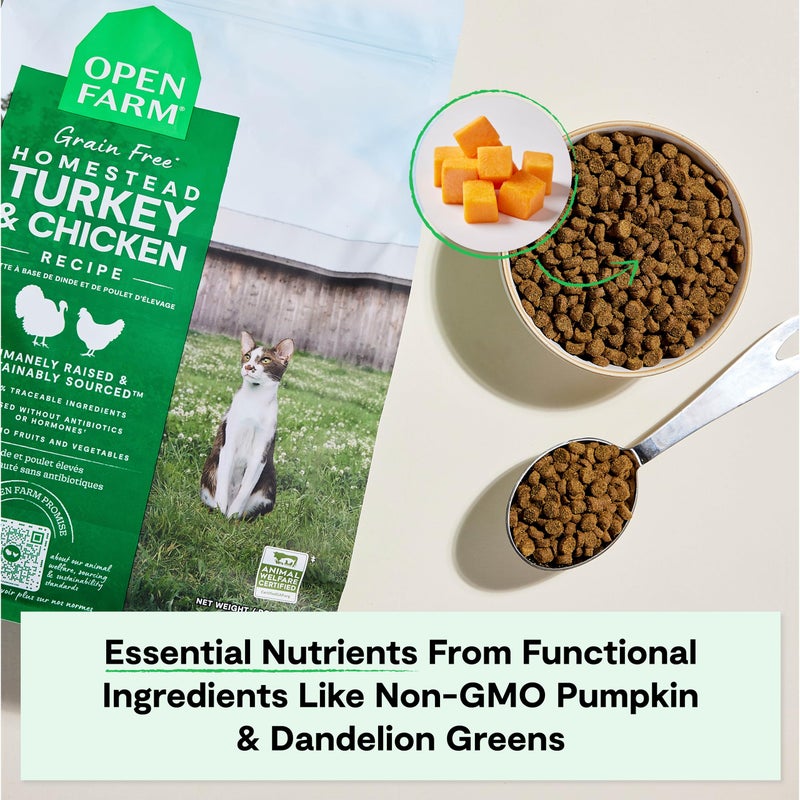 Open Farm, Grain Free Dry Cat Food, High-Protein Kibble for a Complete & Balanced Diet, Non-GMO Fruits & Vegetables, Prebiotic Fibers to Support Digestion, Homestead Turkey & Chicken Recipe, 8lb Bag - Image 4